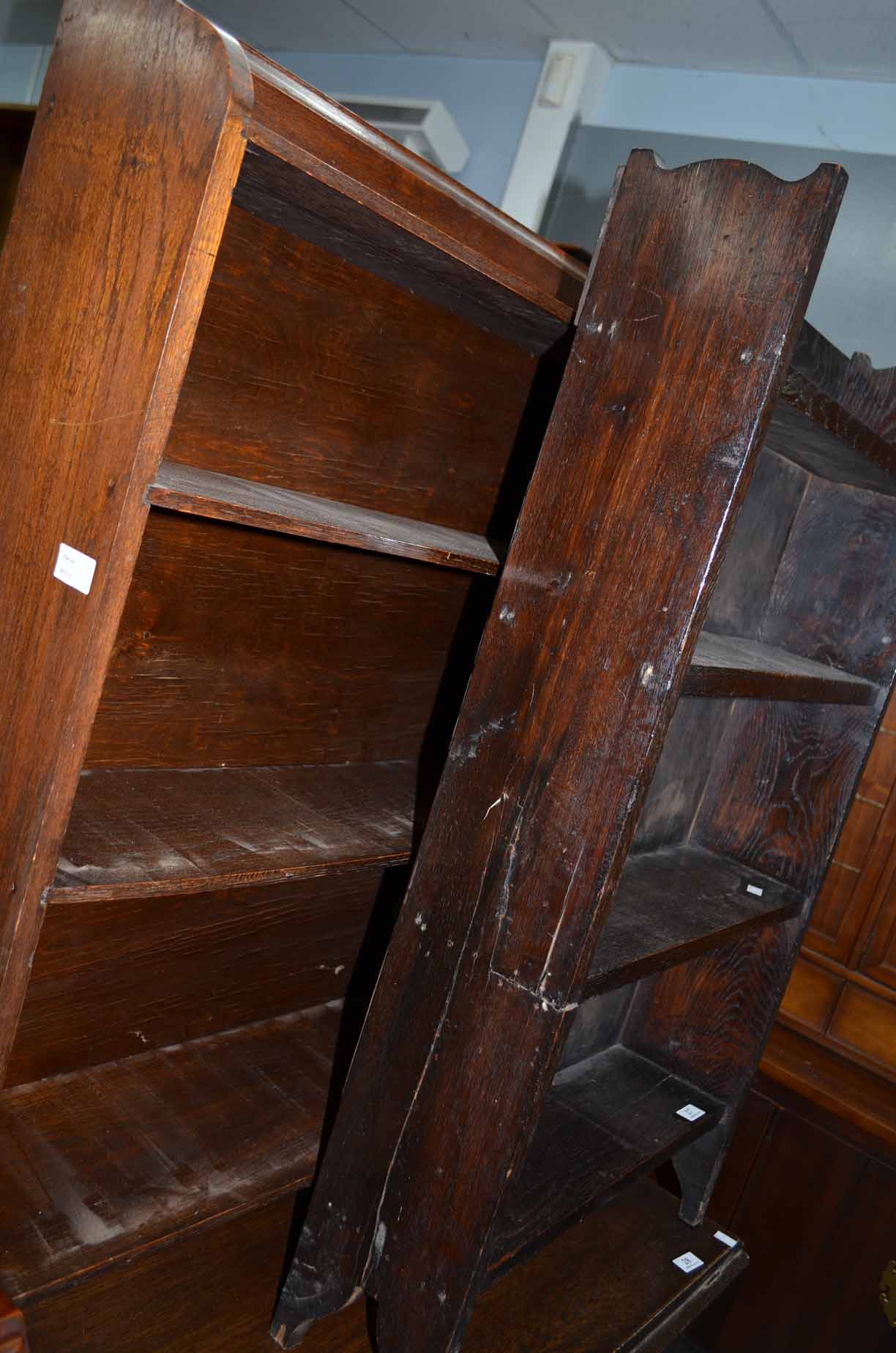 Two oak open bookcases