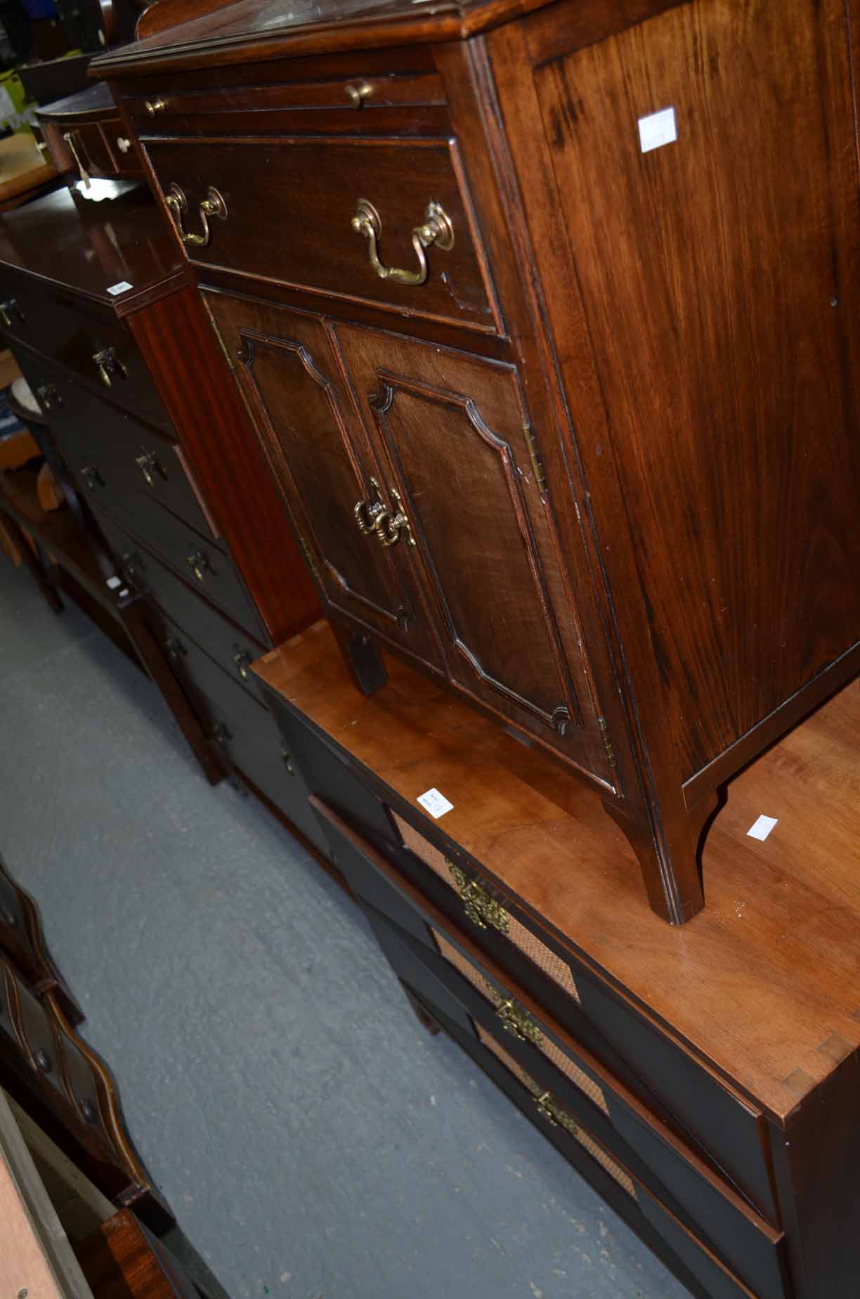 Mahogany bedside cabinet and a pair of chest of drawers