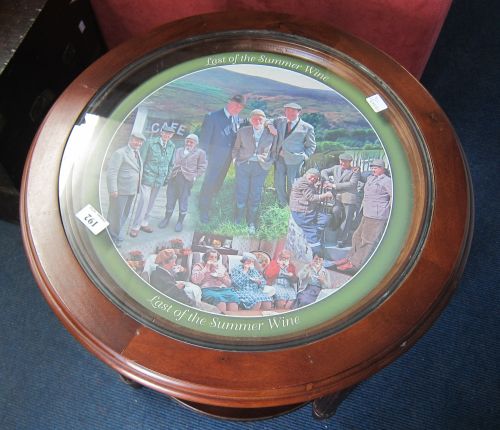 Last of the Summer Wine circular mahogany two-tiered table, Serial no. 328