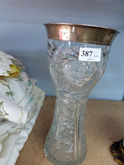 Silver mounted cut glass vase