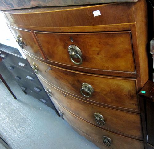 19th century mahogany and rosewood bowfronted chest of drawers