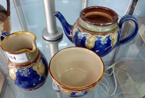 Royal Doulton stoneware blue and green glazed three piece tea service