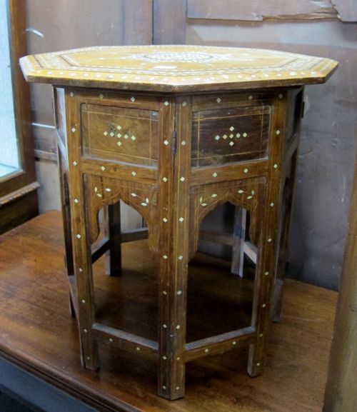 Indian rosewood and bone inlaid octagonal table,