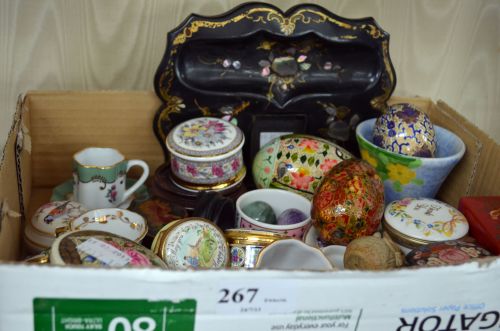 Quantity of small collectors china, teacups, saucers, boxes, wedgwood bowl, cut glass, cigarette box