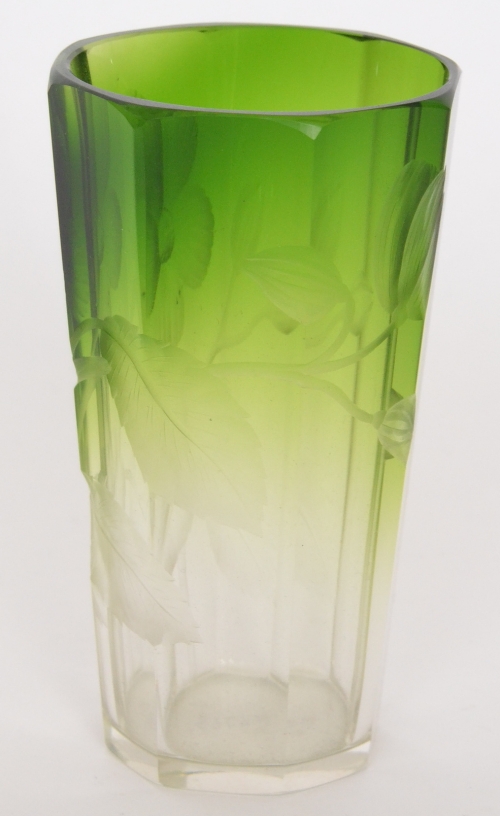 Moser - An early 20th Century slice cut tumbler, intaglio cut with flowers and foliage over a