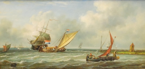B. MURRAY - Fishing boats in an estuary, oil on board, signed, 19cm x 39cm.