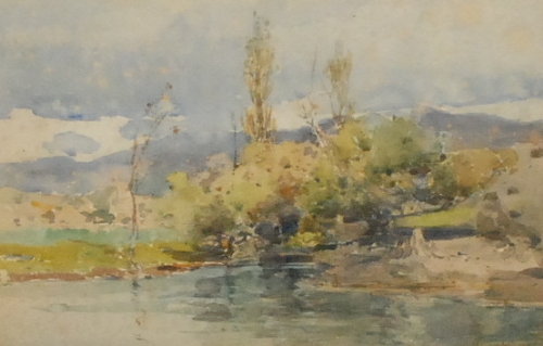 PROSPER LOUIS SENAT (AMERICAN SCHOOL 1854 - 1925) - A wooded river landscape, watercolour, signed,