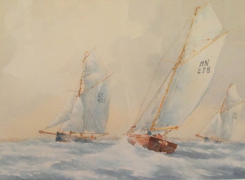 ALAN STAR (CONTEMPORARY) - Fishing boats off a coastline, watercolour, signed, 31cm x 44cm.