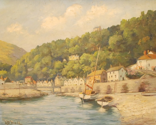 A D BELL - Oil on canvas of Lynmouth Devon, signed and inscribed on verso, framed, 39cm x 49cm,