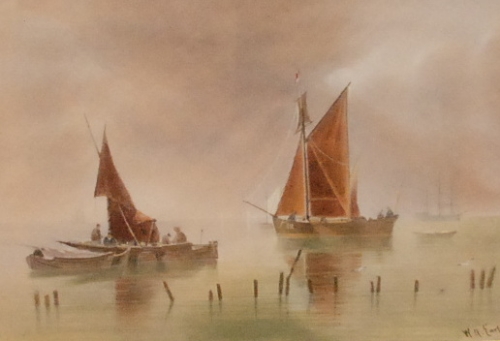 WILLIAM HENRY EARP (b. 1833 - ) - Dutch boats on the Scheldt, watercolour, signed, 16cm x 22cm, also