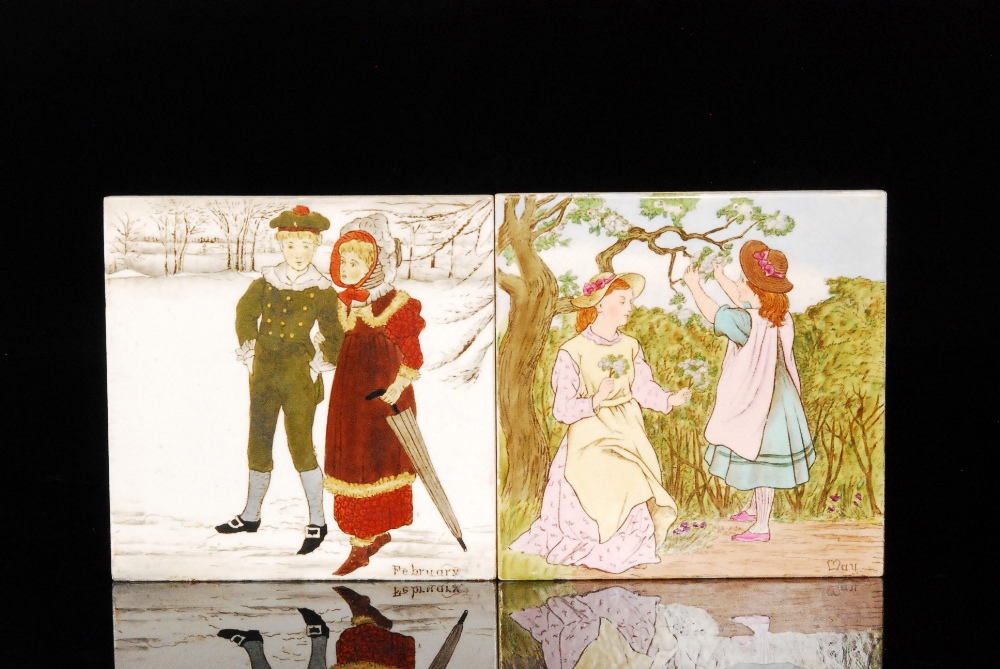 Two 19th Century Wedgwood tiles from the `Old English Series` comprising February and May, each with