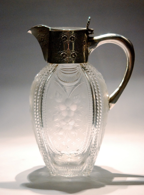 A late 19th Century Stourbridge crystal glass claret jug, possibly Richardsons, of lobed swollen