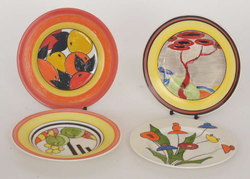 Four Rene Dale handpainted Bizarre Craft side plates decorated in designs after Clarice Cliff