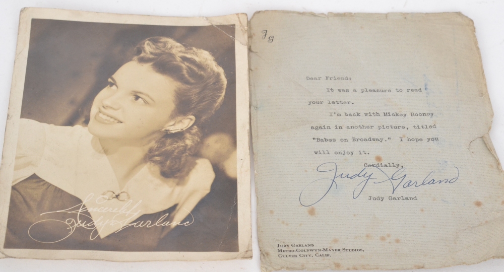 A late 1930`s MGM typed letter on monogrammed paper bearing a signature Judy Garland, together