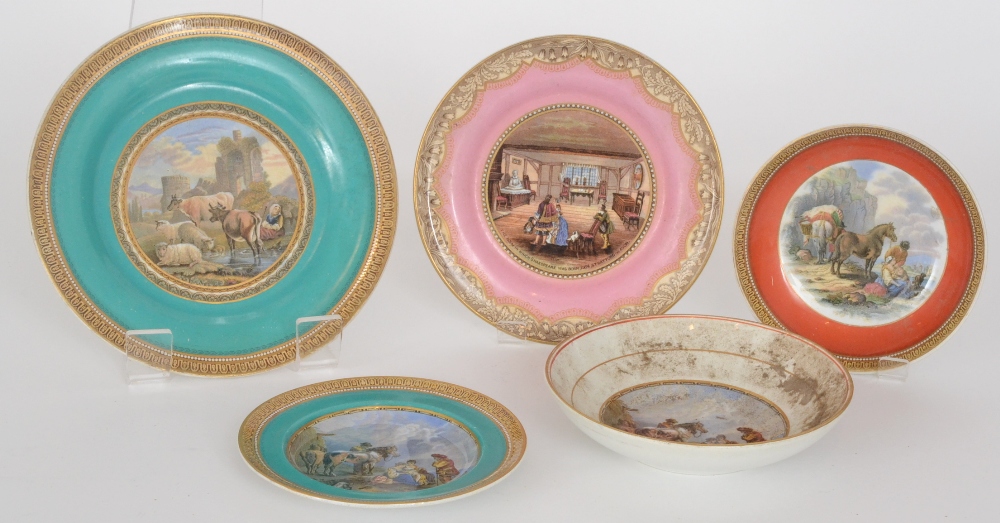 Ten assorted 19th Century Staffordshire Pratt ware plates to include The Room in which Shakespeare