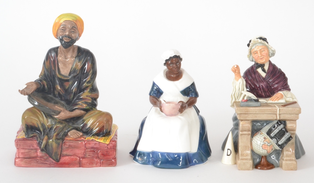 Three Royal Doulton figurines comprising Royal Governors Cook HN2233, Schoolmarm HN2223 and