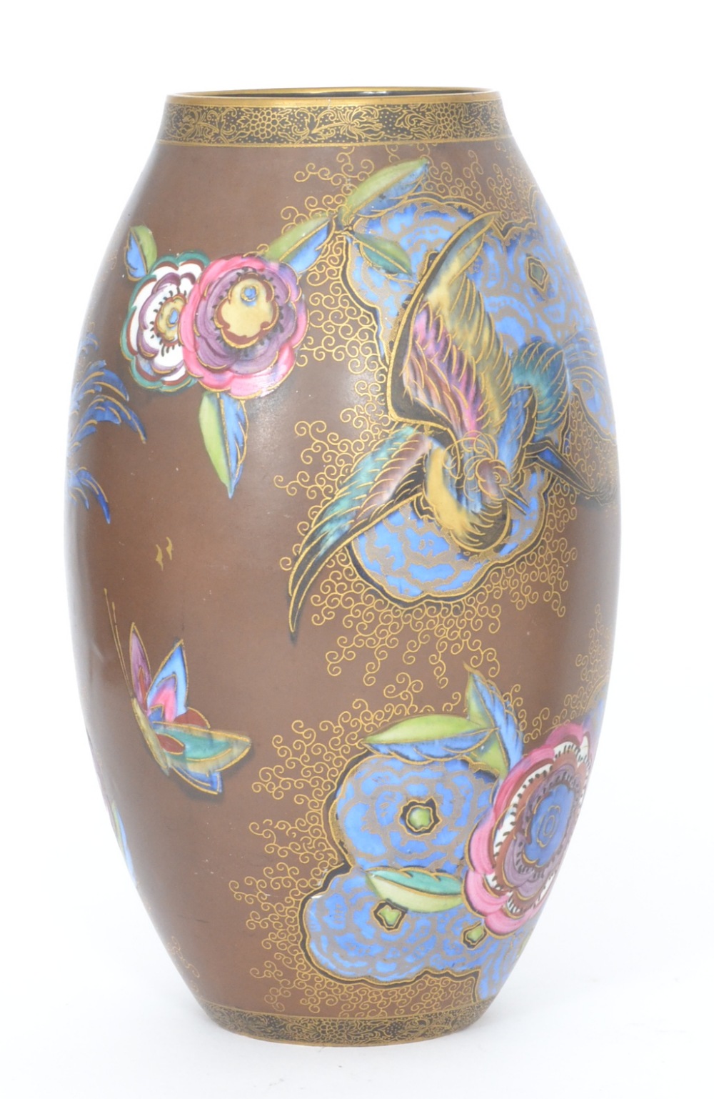 A Carlton Ware ovoid vase decorated in the New Chinese Bird and Cloud pattern with stylised exotic