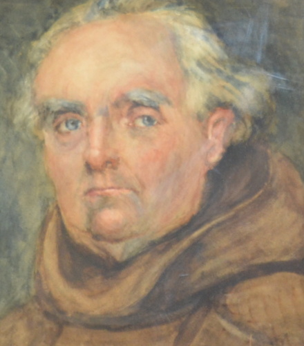 20TH CENTURY SCHOOL - Watercolour, study of a monk, unsigned, framed, 20cm x 23cm.