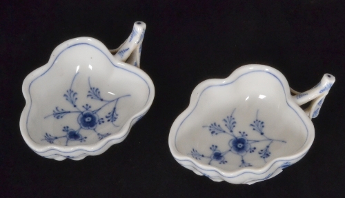 A pair of 19th Century Royal Copenhagen pickle dishes in the 18th Century taste of stylised leaf