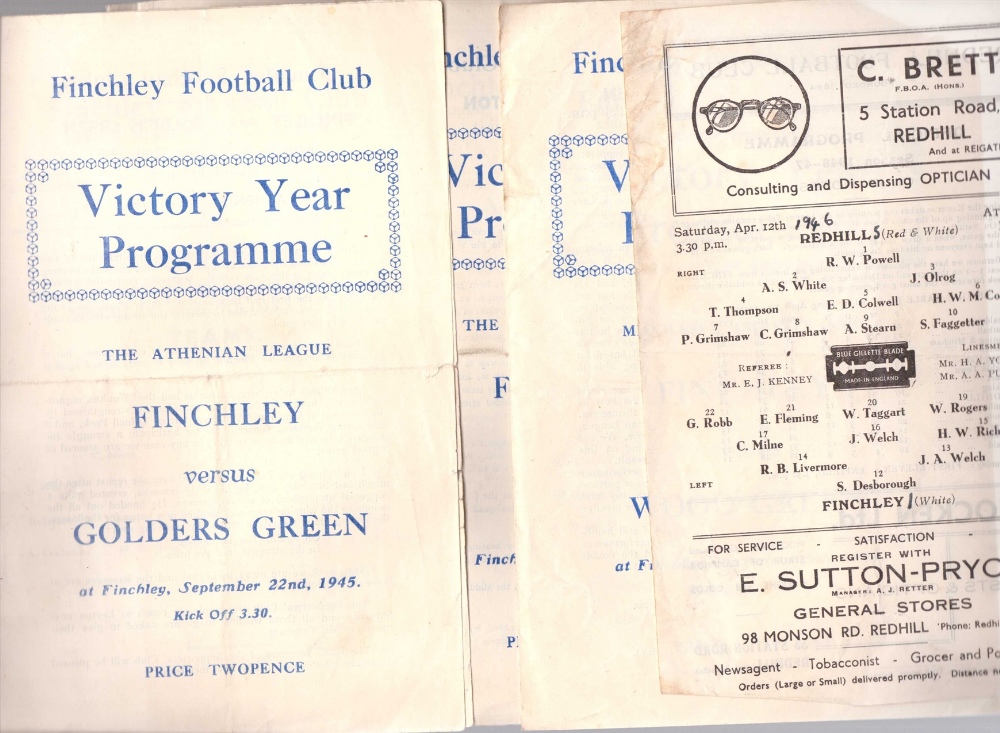 Finchley FC Football Programmes: Home issues versus Golders Green, Barnet, Leyton and  Wood Green
