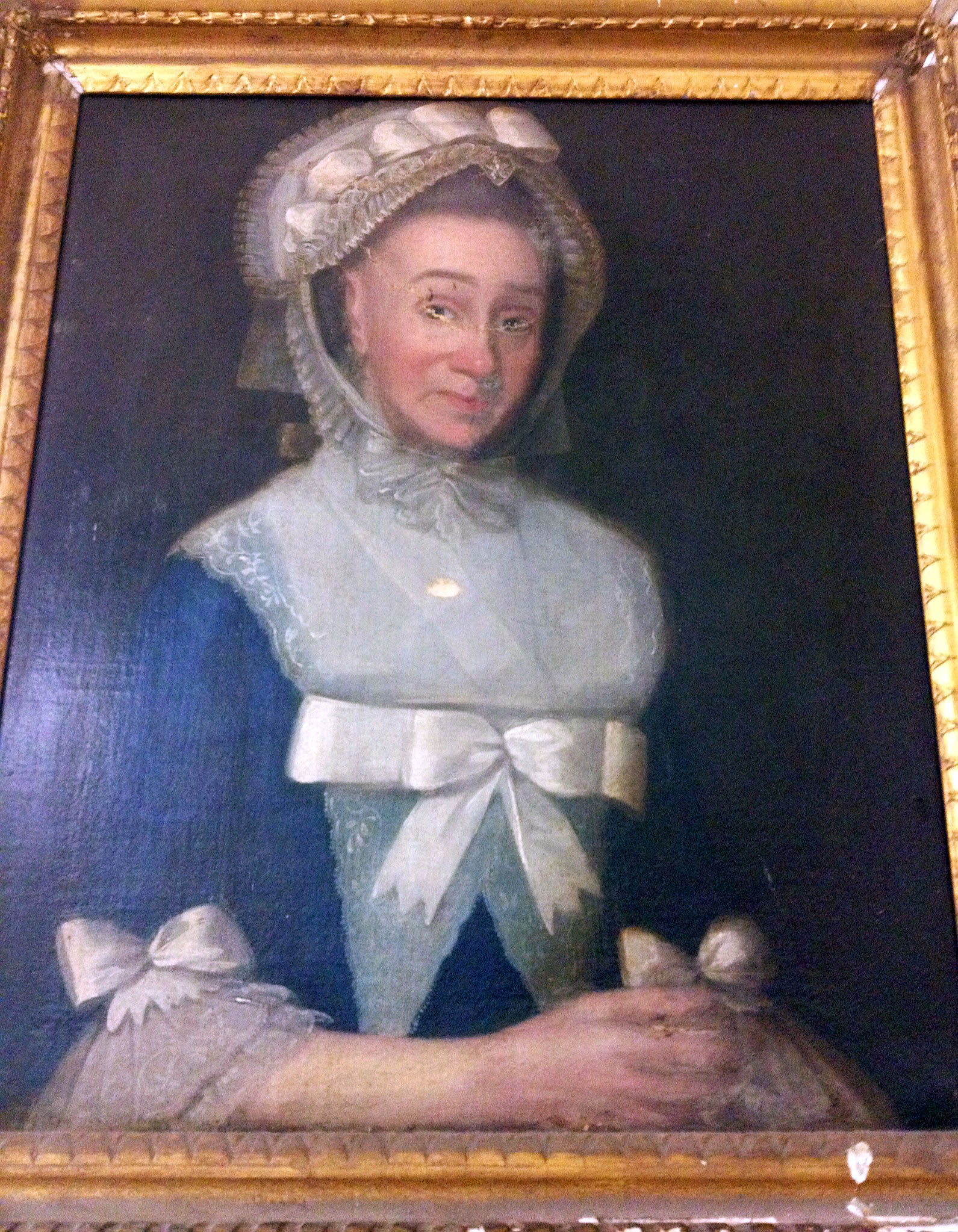 18th Century Irish / American School

"Half-length Portrait of a Lady with ruff lace bonnet, and
