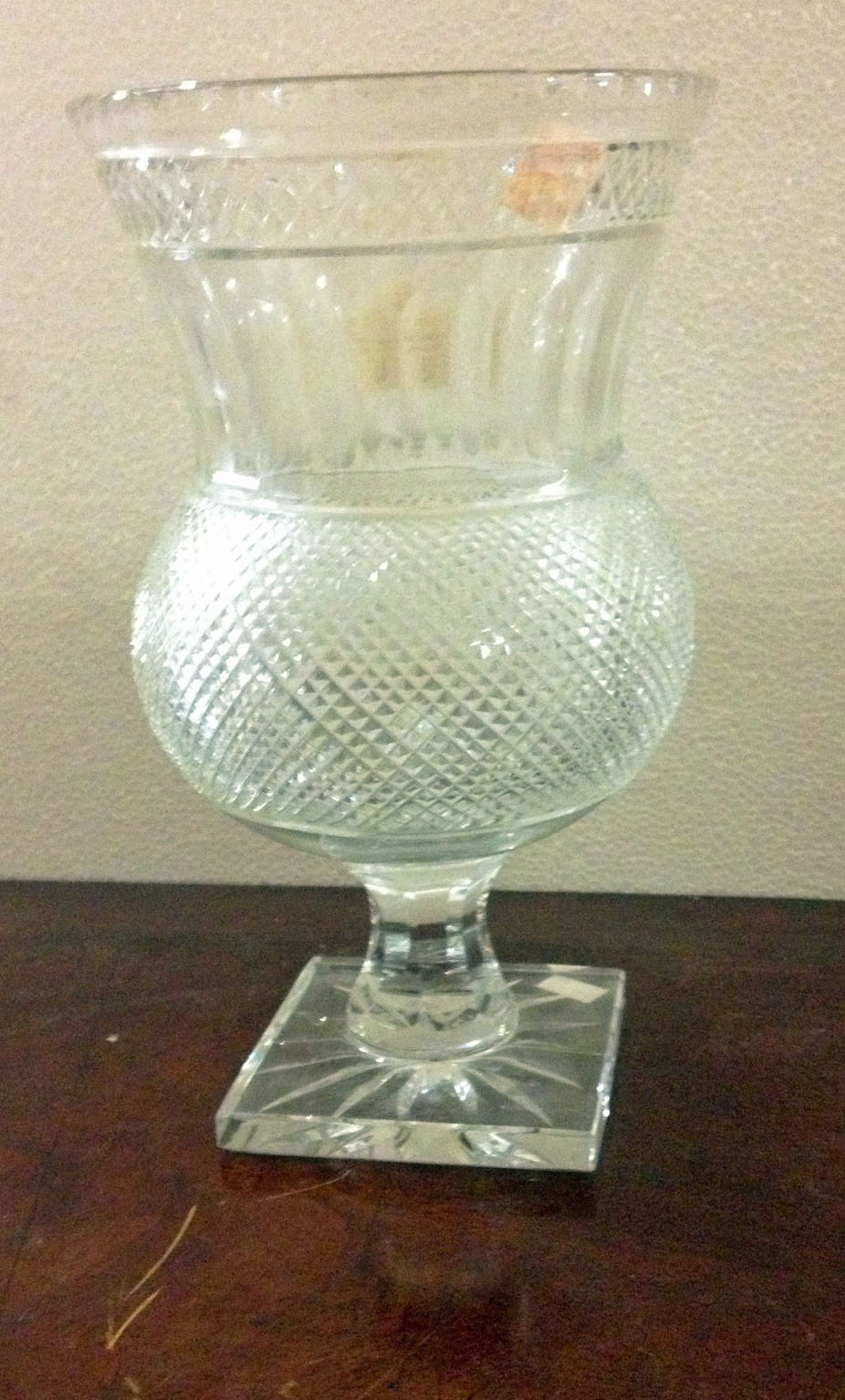 A good Scottish cut-glass thistle-shaped Vase, approx. 25cms (9 3/4") high, signed on base. (1)