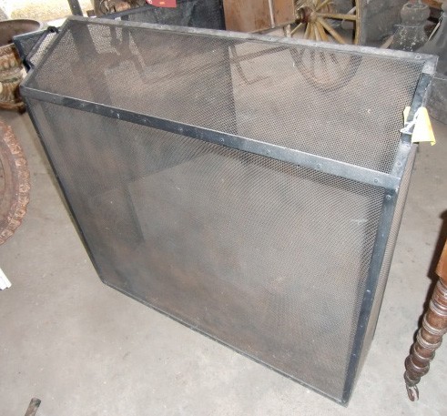 A very large iron box framed mesh Fire Guard, 40"w x 38"h. (1)