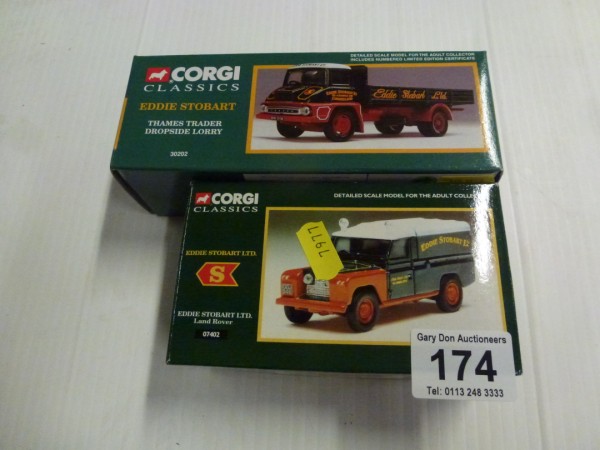 Two Corgi Classics: 07402 Eddie Stobart Land Rover and 30202 Eddie Stobart Thames Trader Dropside