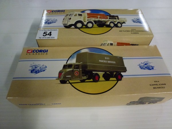 2 corgi classics 97914 scammel scarab brs parecels and 97942 ERIF flatbed flowers