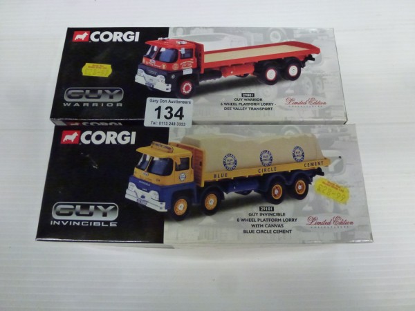 Two Corgi Limited Edition Models 29091 Guy Warrior 6 Wheel Platform Lorry Dee Valley Transport and