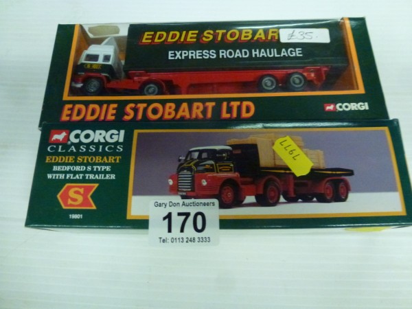 One Corgi Classics: Eddie Stobbart Beford S Type with Flat Trailer 19801 and Corgi Volvo Container