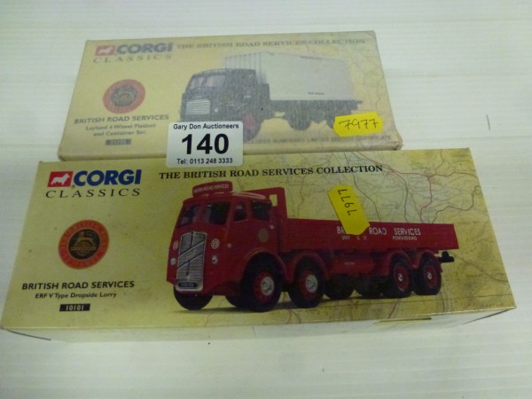 Two Corgi Classics: The British Road Service 25101 Leyland 4 Wheel Flatbed and Container and 10101