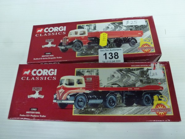 Two Corgi Classics: 13903 British Rail Foden S21 Platform Trailer and British Rail Bedford O