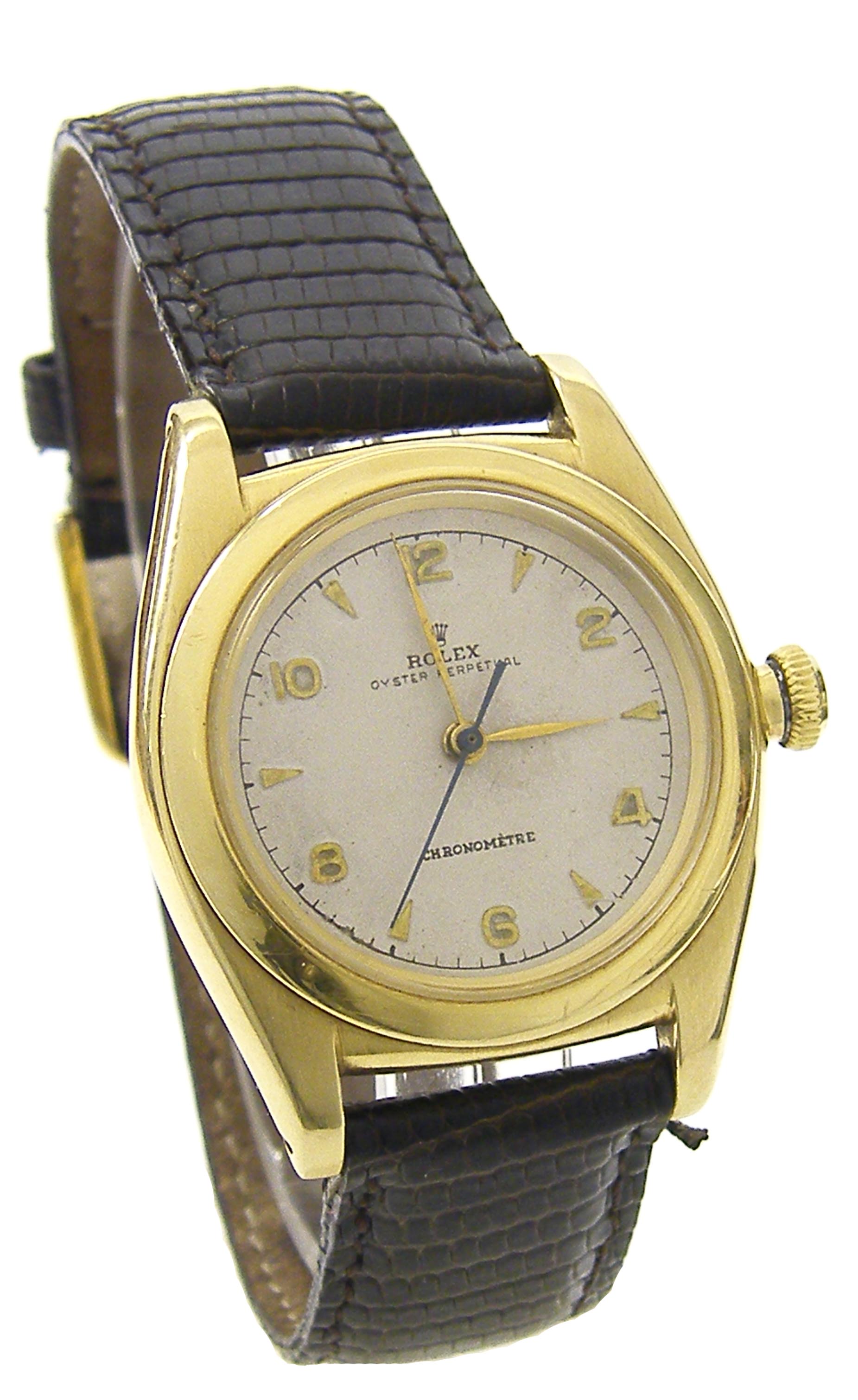 Rolex Oyster Perpetual 14k bubble back gentleman`s wristwatch, ref. 3131, no. 517xxx, circa 1947/48,