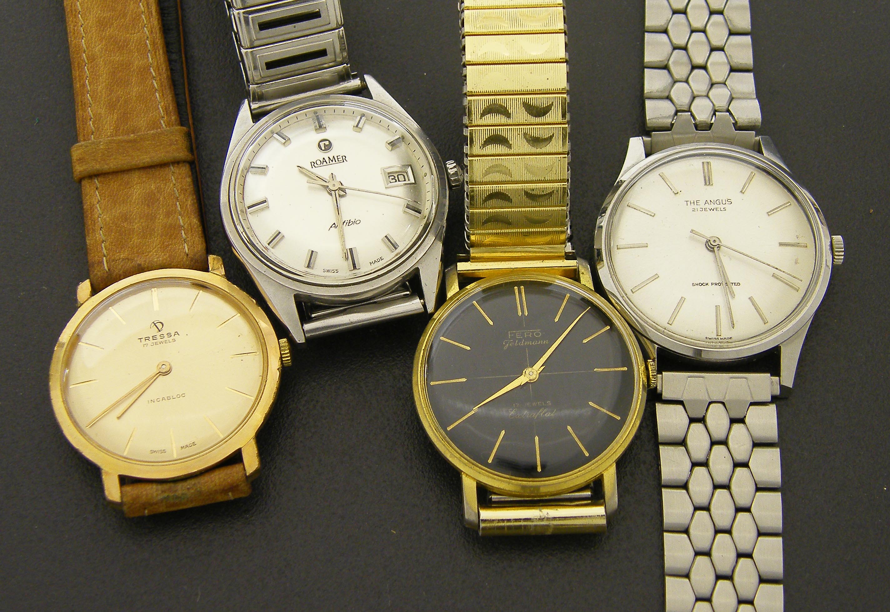 Four gentleman`s wristwatches including Roamer, Tressa, The Angus and Fero (4)