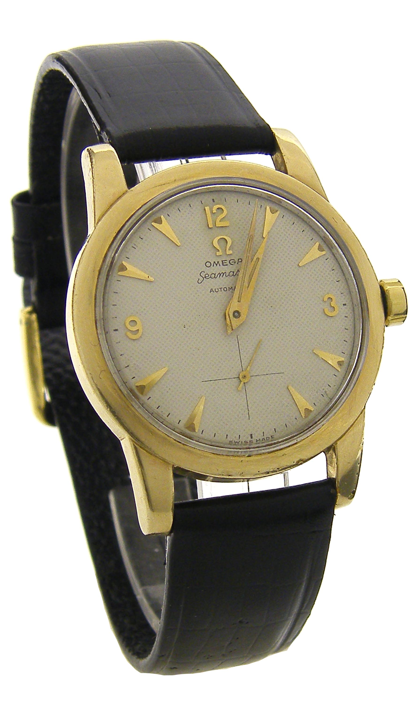 Omega Seamaster automatic gold capped stainless steel gentleman`s wristwatch, the textured dial with