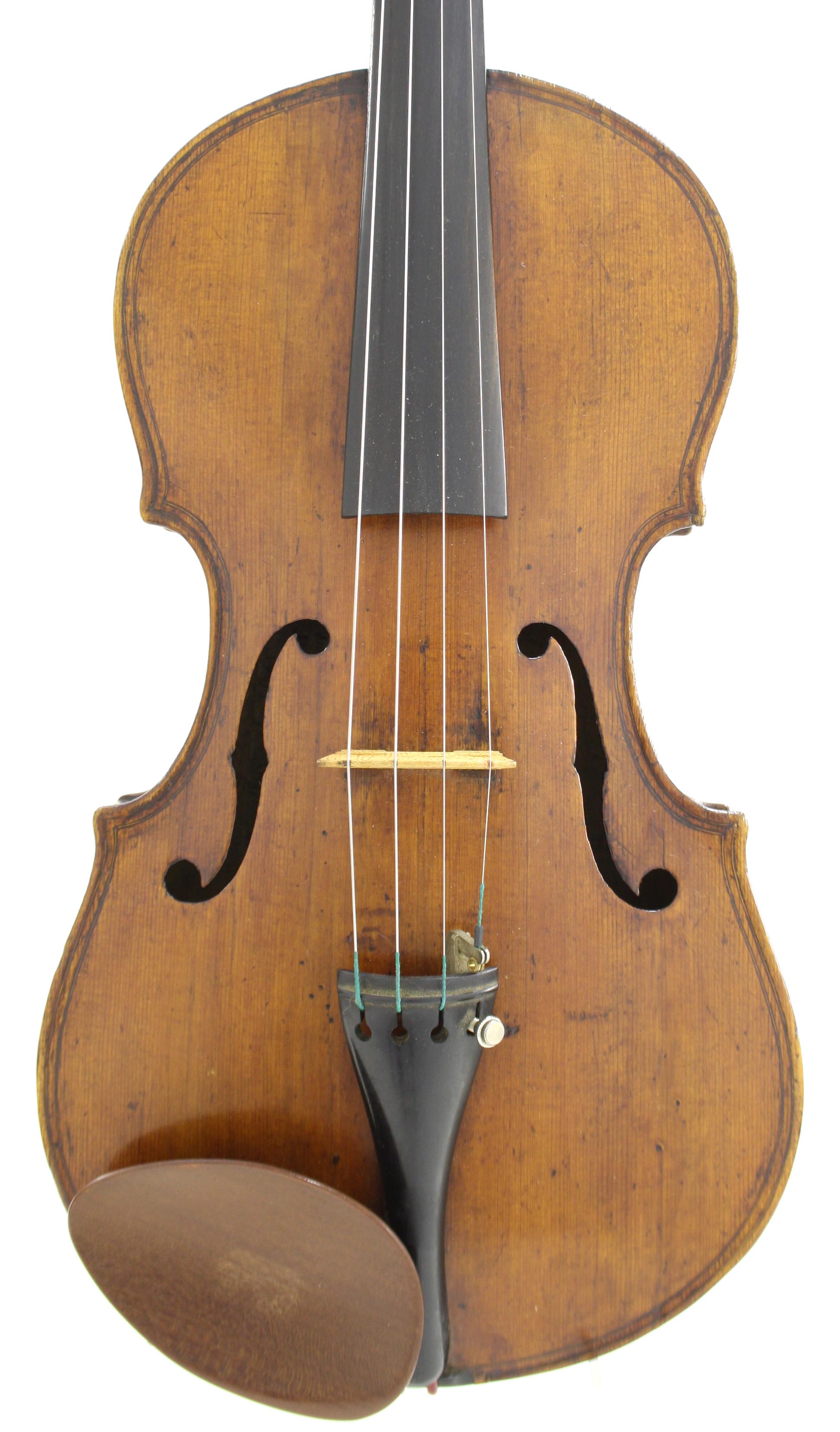 Interesting 19th century Flemish double purfled violin with carved lion`s head scroll and figured