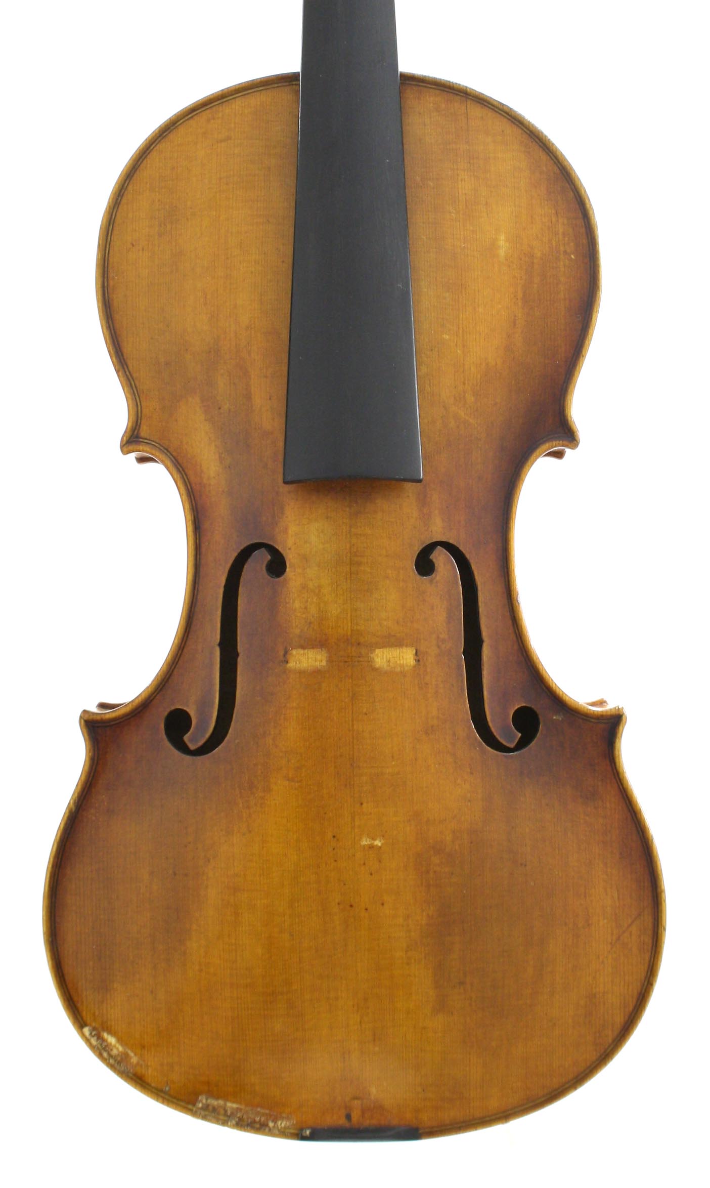 Good Bohemian violin with carved griffin`s head scroll, the two piece back of medium curl with