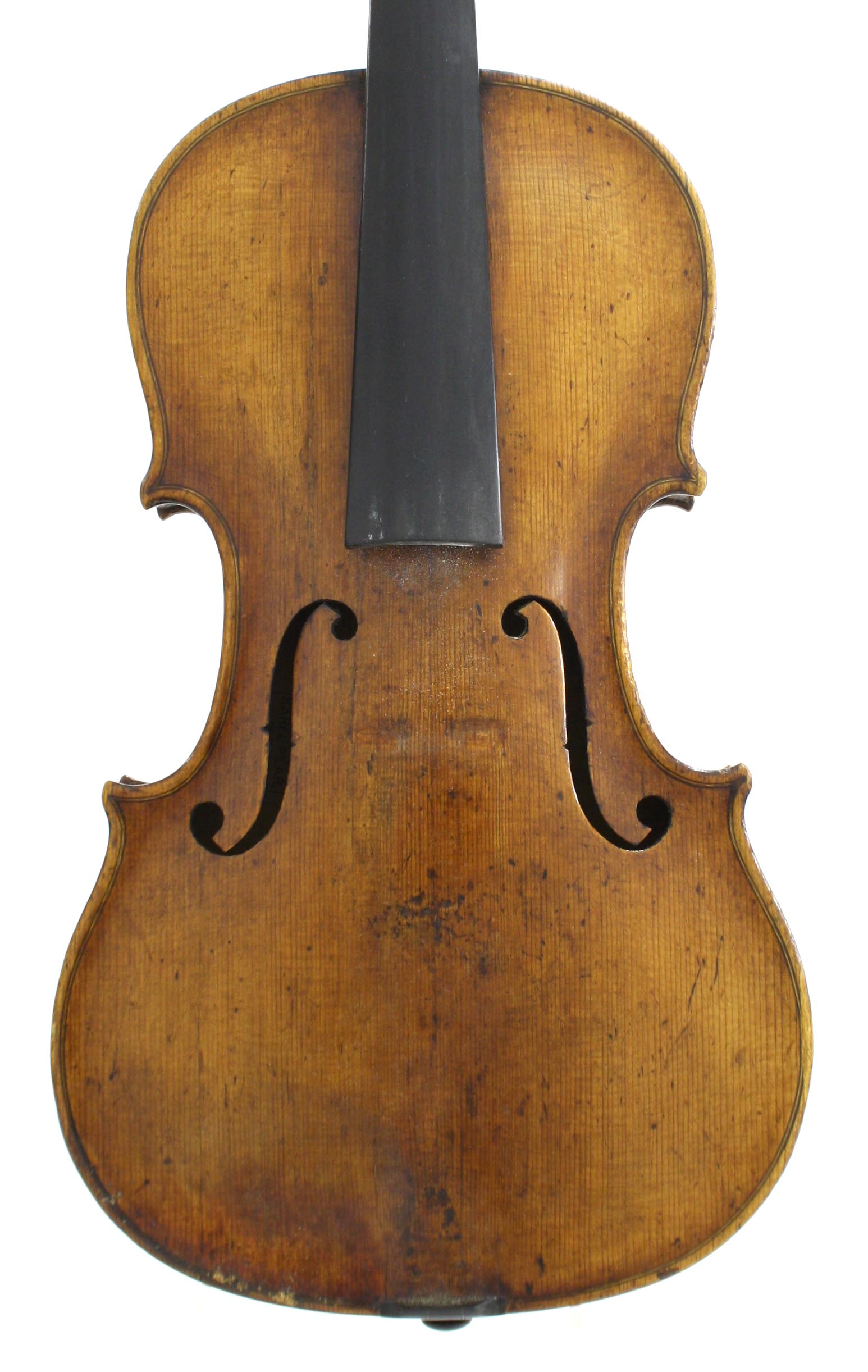 Early 19th century violin branded Lorenz below the button, the one piece back of faint medium curl