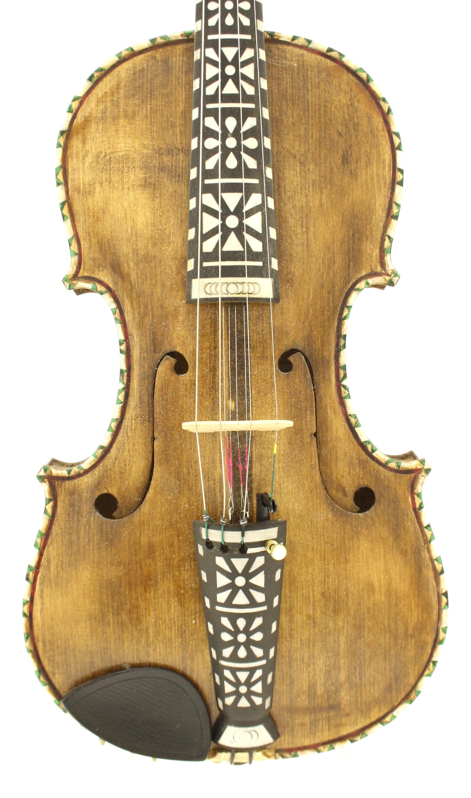 19th century Scandinavian Hardanger violin, with decorative mother of pearl bandings and geometric