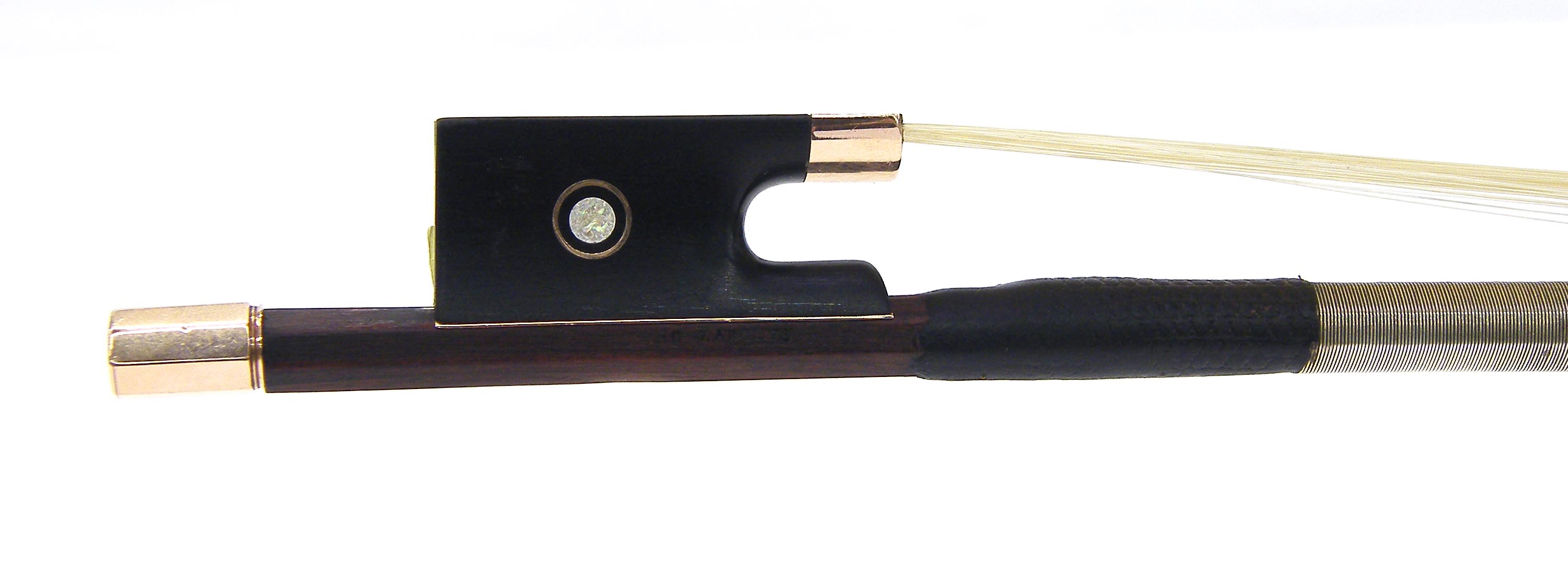 French gold mounted violin bow by and stamped Marc Laberte, also stamped Paris 1931 to the other