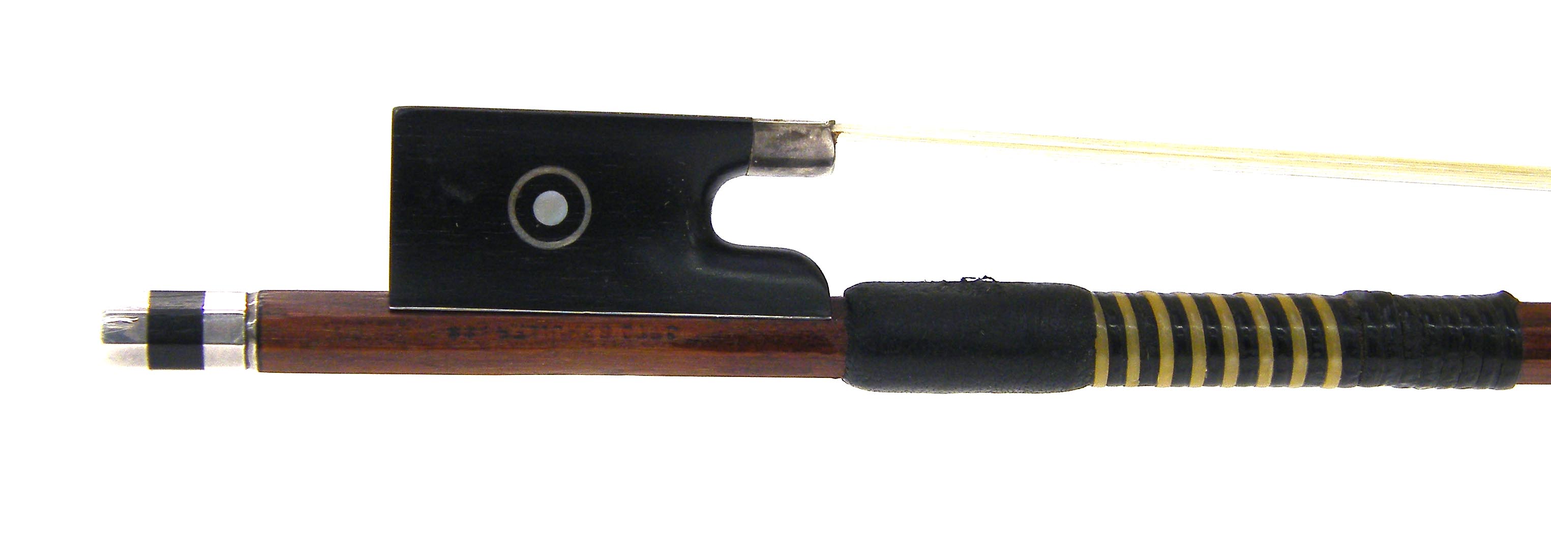 German silver mounted violin bow by and stamped Otto Dorfler**, the stick octagonal, the ebony