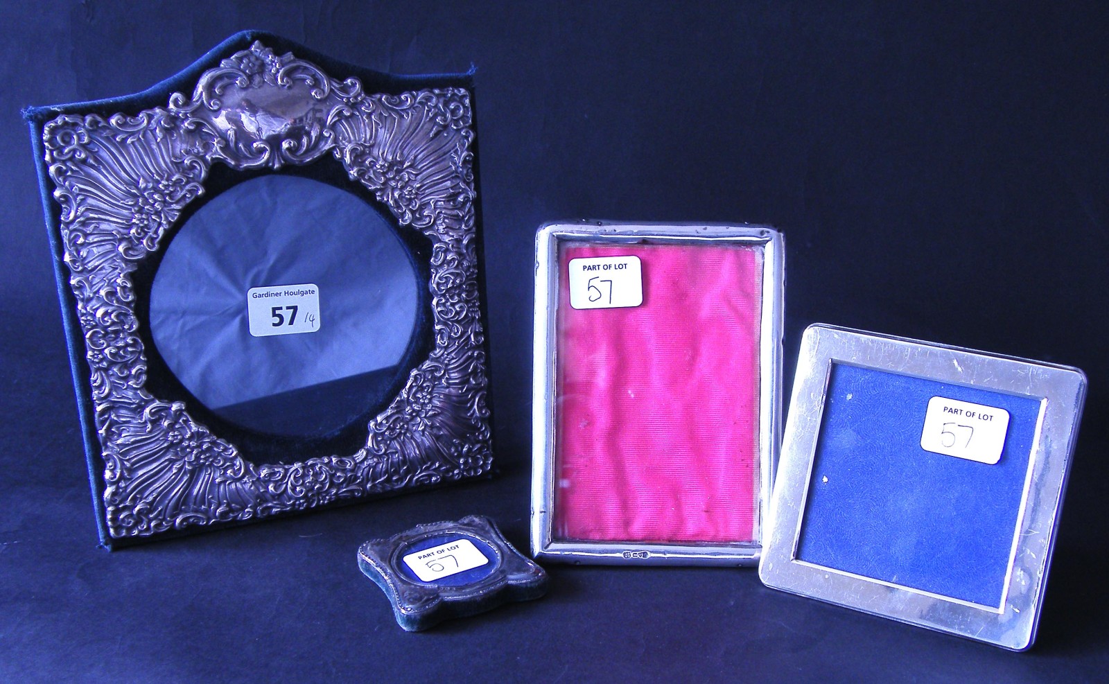 Four various silver applied picture frames (4)