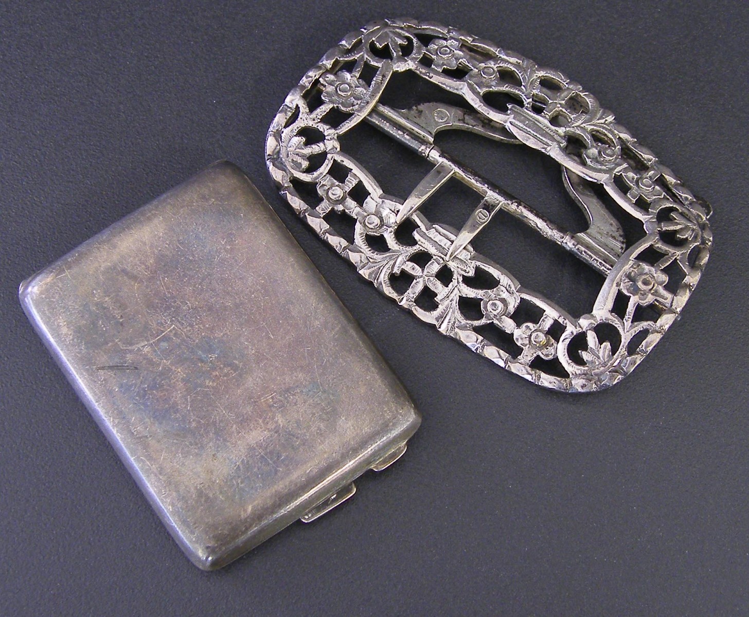 1930s silver rectangular stamp case, maker Adie Brothers Ltd, Birmingham 1930, 2.5" long; together