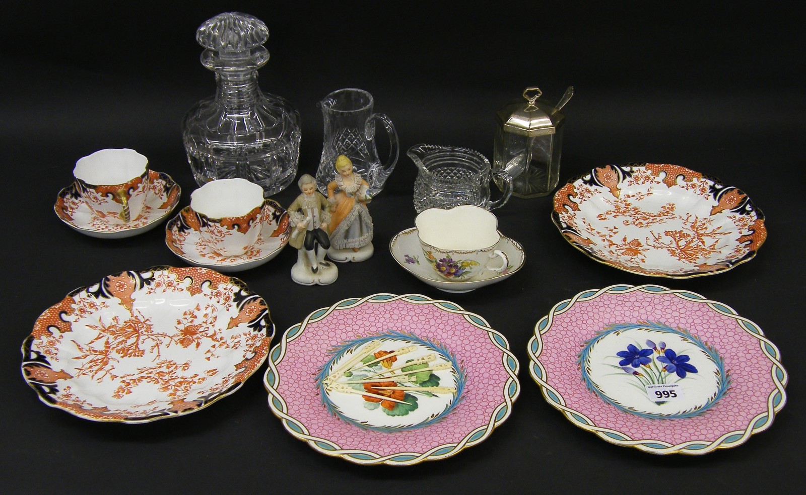 Royal Crown Derby Japanese Imari pair of cups, saucers and sandwich plates; pair of Victorian