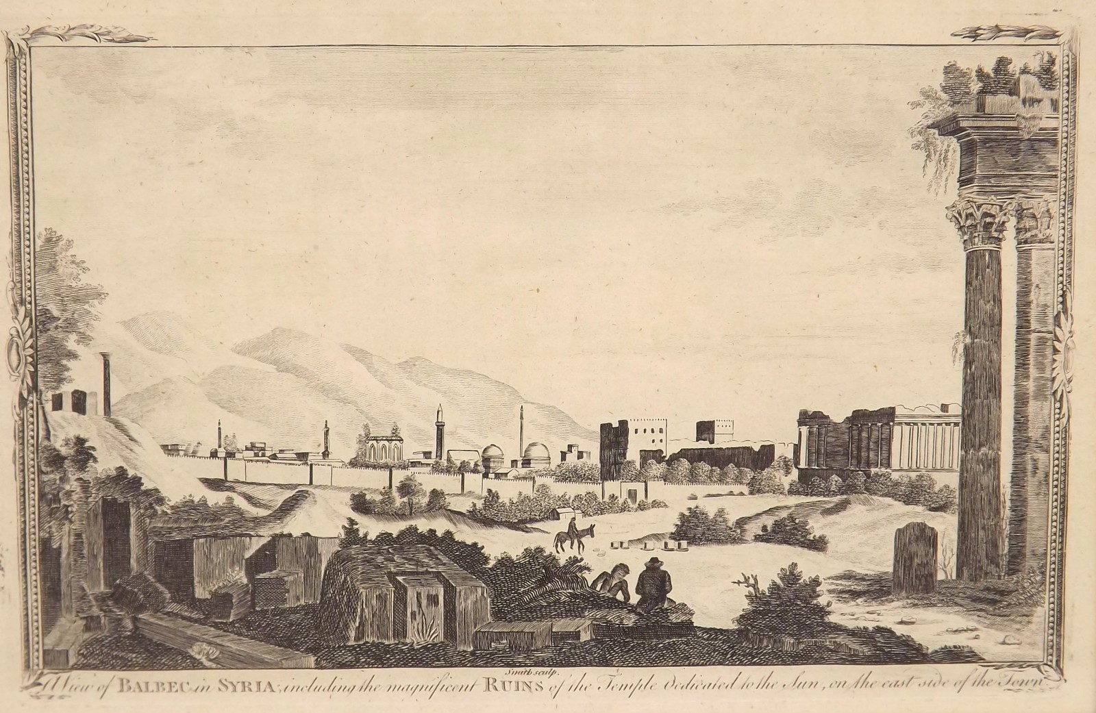 Smith - view of Balbec in Syria, copper engraved print, 7.75" x 11.75"; framed