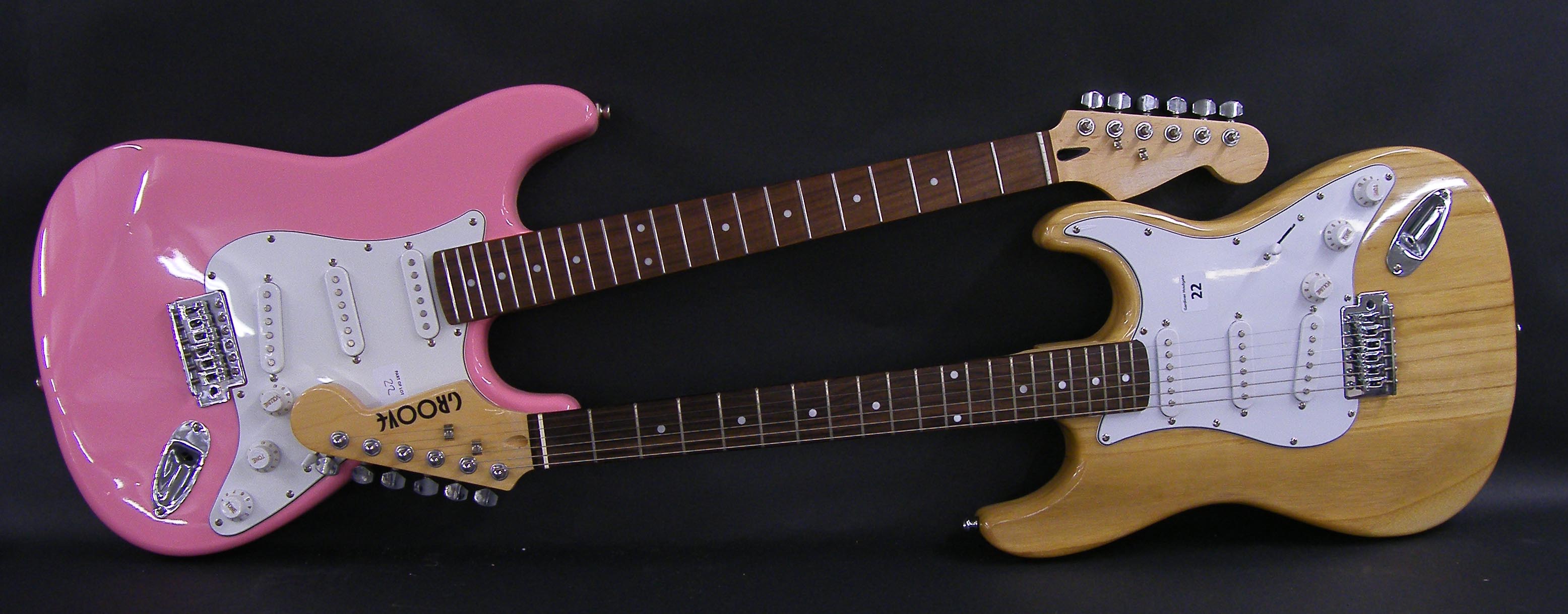 Groove Stratocaster style electric guitar, natural finish, clean guitar with a few light surface