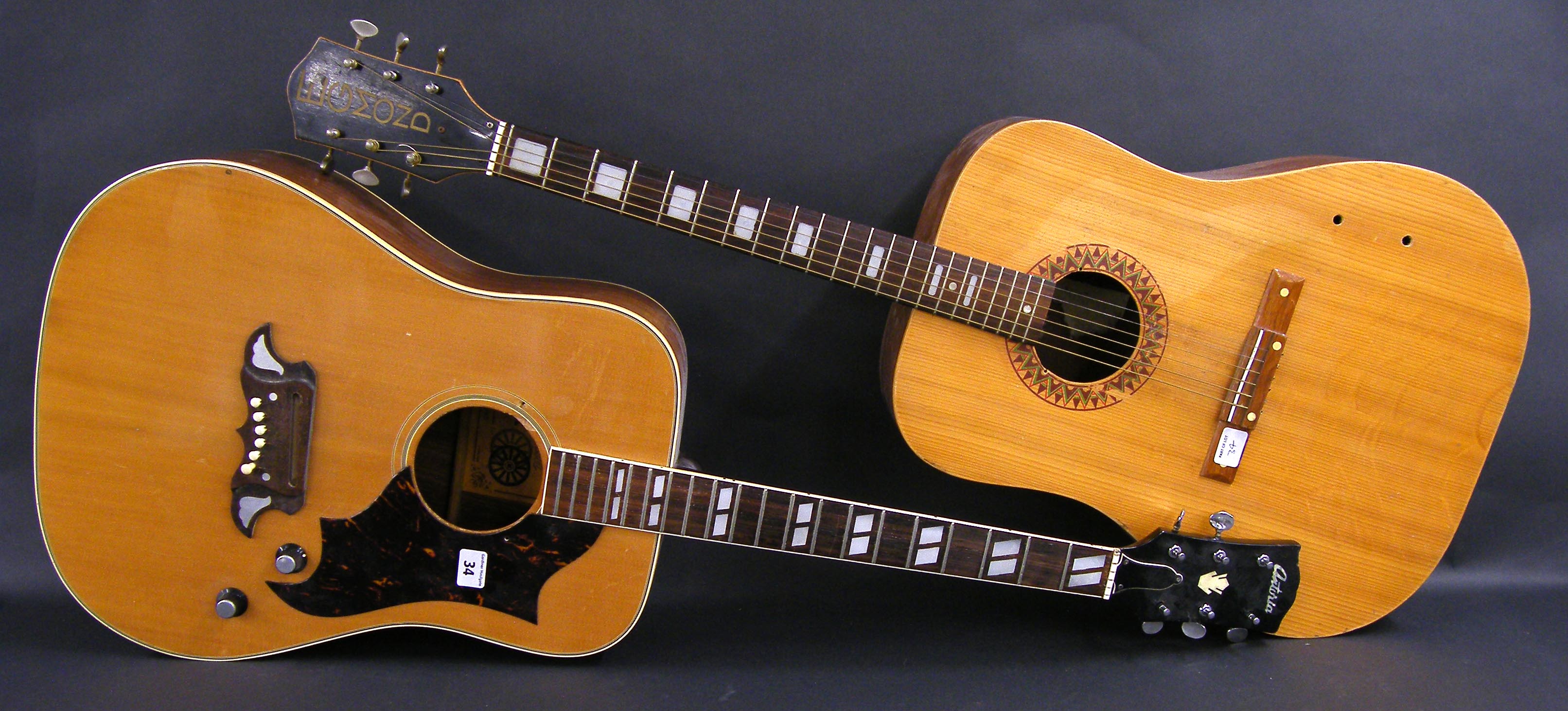 Antoria Folk model 693 electro-acoustic guitar in need of restoration; together with an Egmond