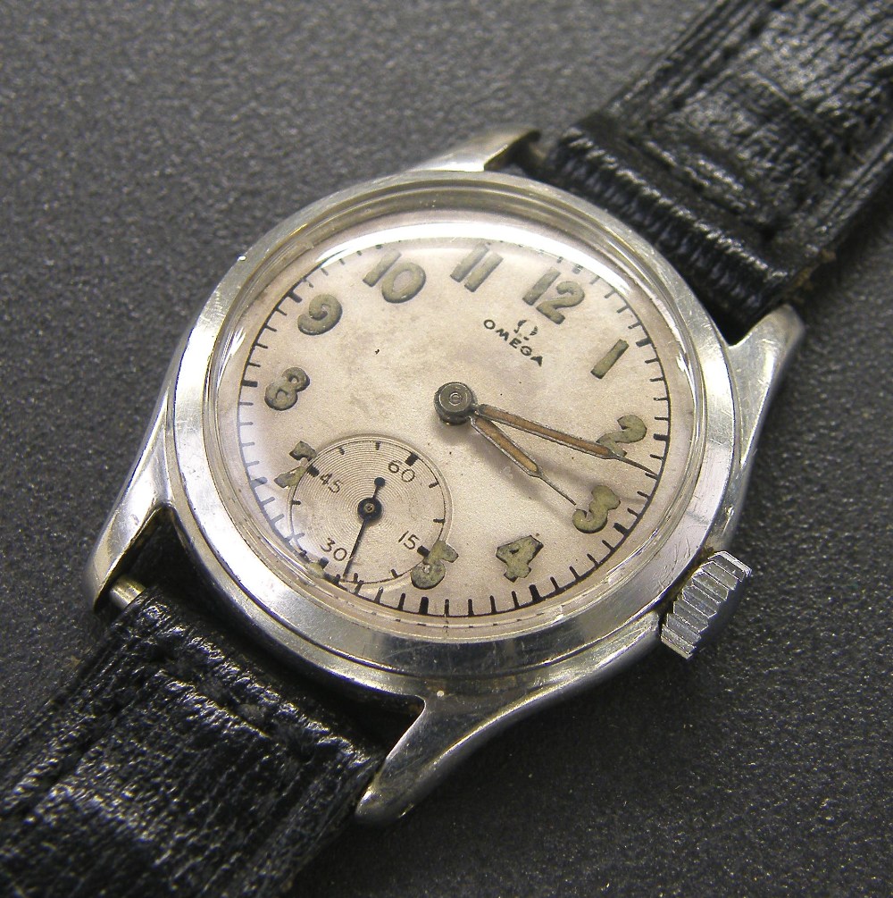 Omega stainless steel gentleman`s wristwatch, 15 jewel movement, no. 12107383, circa 1950/51, the