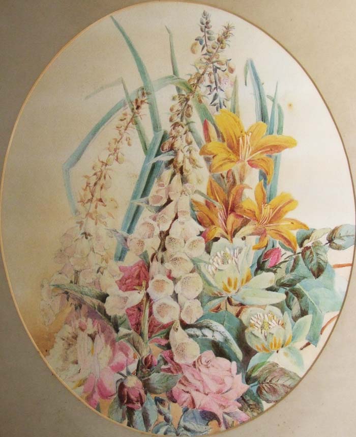 William Henry Hunt, Sprays of Flowers, watercolours, signed and dated 1836, oval 53.5 x 44cm (21 x